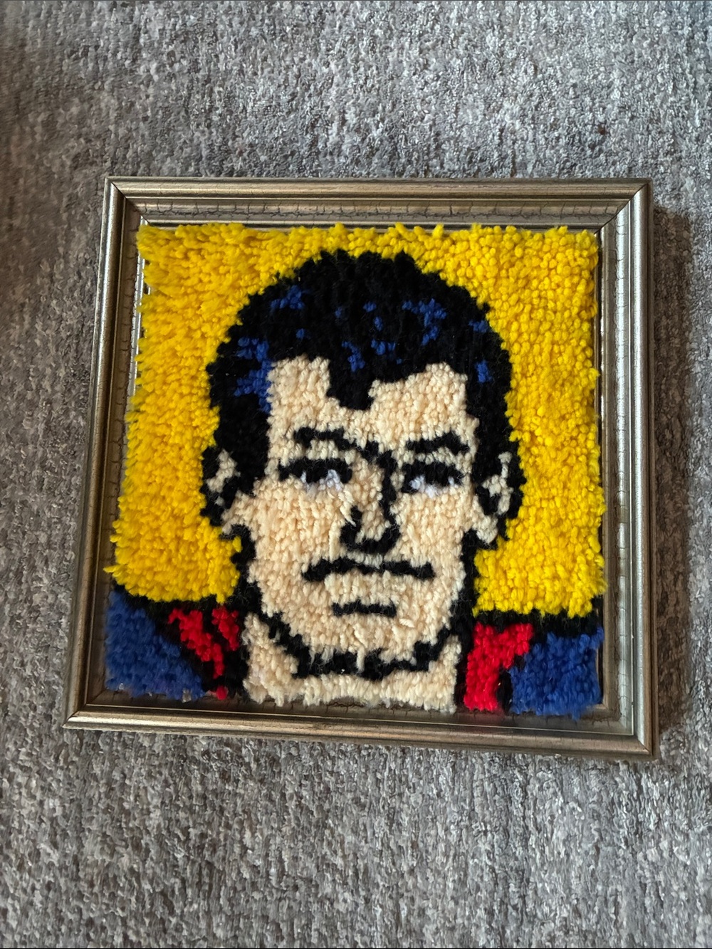 Vintage Superman Latch Hook Finished pop art 12" square 1980s Rare Complete DC